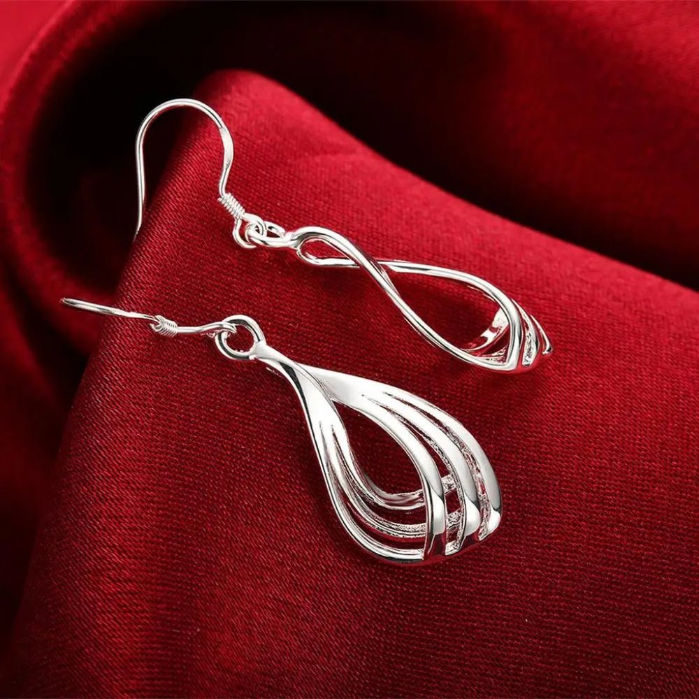 Gorgeous Wavy & Twisted Drop Earrings Solid Sterling Silver " Hypoallergenic " - Picture 6 of 8